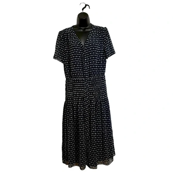 Anthro Current Air Short Sleeve Button Down Semi-Sheer Polka Dot MIDI Dress Sz L - Picture 4 of 14